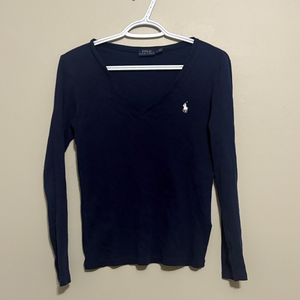 Polo by Ralph Lauren Women's Dark Blue Long Sleeve V-Neck